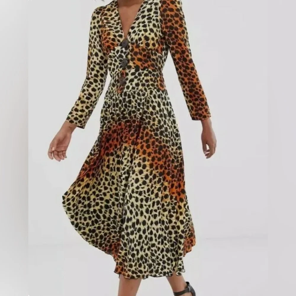 ASOS Animal Print Pleated Dress